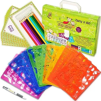 Drawing Stencils Set for Kids (54 Piece) - Arts and Crafts for Girls & Boys - Best Gifts for Kids - Ideal Creativity Kit & Travel Activity