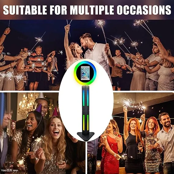 Portable Photo Booth for iPad 10.2" 10.9'' 11'' 12.9'' Shell Stand Selfie Station Customized Logo Photobooth Machine with Round Adjustable RGB LED Light Ring for Events Rental Wedding