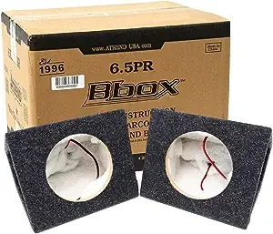 Atrend Bbox Pro Audio Tuned 6.5" Speaker Enclosures-Premium Speakers to Enhance Sound and Bass - Nickel Finish Speaker Terminals for Car or Truck - 18 Gauge Audio Cables-Speaker Set of 2 (Charcoal)