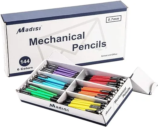 Madisi Mechanical Pencil, 0.7mm Medium Point, HB #2 Lead, Assorted Barrels, 144-Count