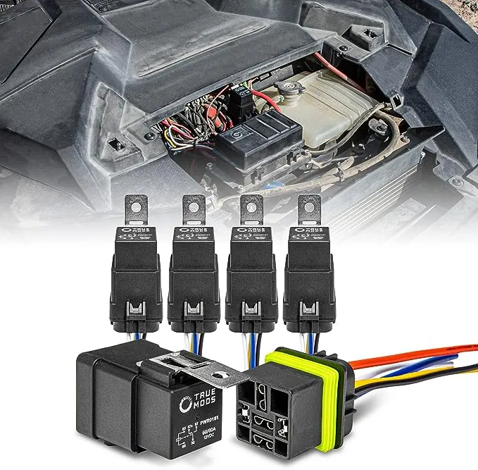 True Mods 5 Pack 5-Pin 12V Bosch Style Waterproof Relay Kit, Automotive Marine Relays for Boat Auto Fan Car, Harness Socket w/ 12AWG Hot Wires, 60/80 Amp, SPDT