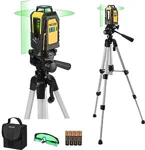 PREXISO 360° Laser Level with Tripod, 100Ft Self Leveling Cross Line Laser Level with Green Glasses, Portable Bag, 4 AA Batteries - Green Horizontal Line for Construction, Tile, Home Renovation