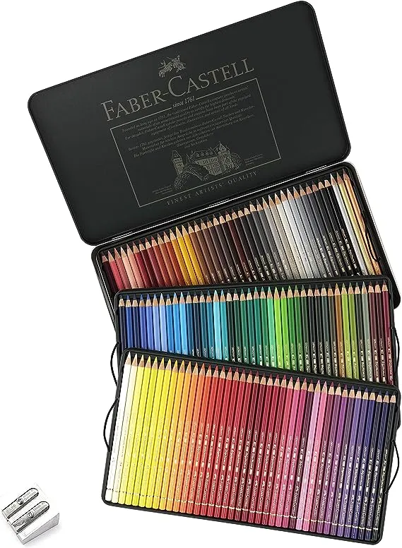 Faber-Castell Polychromos Artist Colored Pencils Set - Premium Quality Polychromos Colored Pencils 120 Tin Gift Set Includes Pencil Sharpener