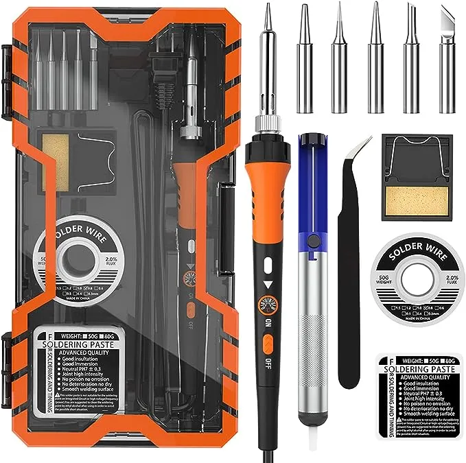 Soldering Iron Kit, 90W 110V LCD digital soldering gun，12-in-1 Soldering Iron Kit Tool，Temperature adjustable from 180-480°C，5 soldering tips，soldering wire，soldering paste，soldering pump