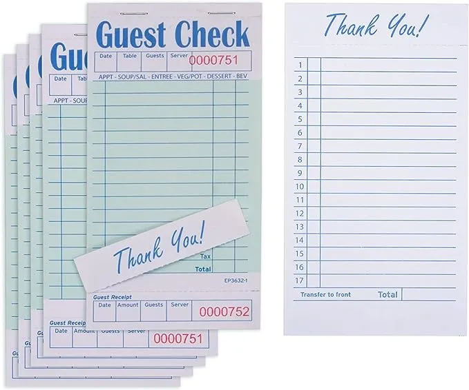 DGBDPACK Guest Check Pads EP-3632-1 (10 Pads), Total 500 Green Waitress Notepad, Server Order Pads