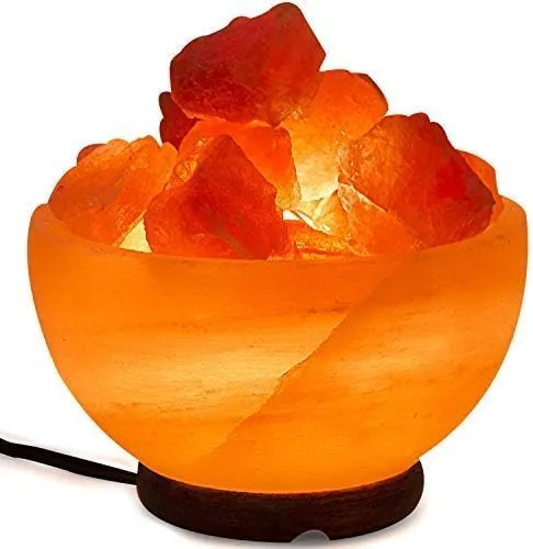 Spantik Himalayan Salt Lamp Bowl with Natural Crystal Chunks, Dimmer Cord and Classic Wood Base Premium Quality Authentic from Pakistan