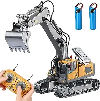 DDAI Remote Control Excavator Toys for Boys 8-12 Kids Best Gift Ideas for Age 3 4 5 6 7 8 9 10+ Year Old Boy Rechargeable RC Construction Excavators Digger Vehicles Engineering Toys with Metal Shovel