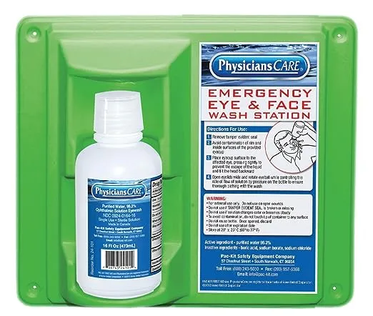 PhysiciansCare Wall-Mountable Eyewash Station with Single Bottle of Eye Wash Solution, 16 oz