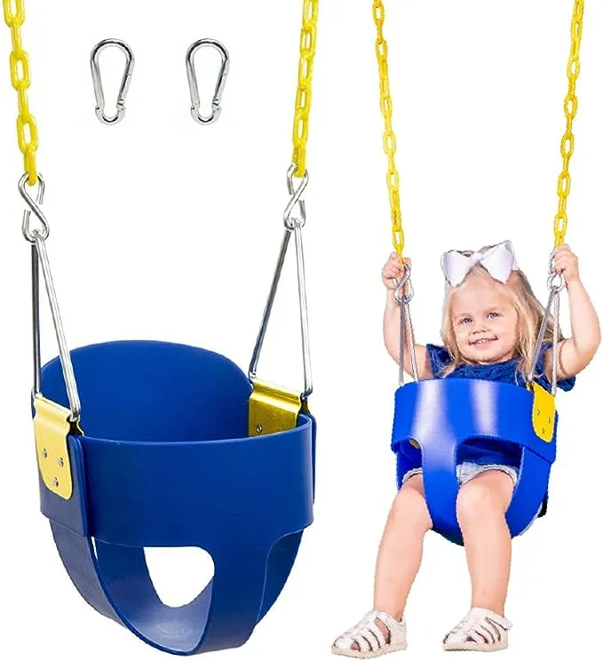 Squirrel Products Original High Back Full Bucket Toddler Swing Seat with Plastic Coated Chains for Safety