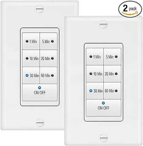 Maxxima 1875 Watt 7 Button Countdown Timer Switch - Maximum 60 Minutes Delay, 1/2 HP for Bathroom Exhaust Fans, Indoor Automated Lighting, Featuring LED Indicator Lights, Wall Plate Included