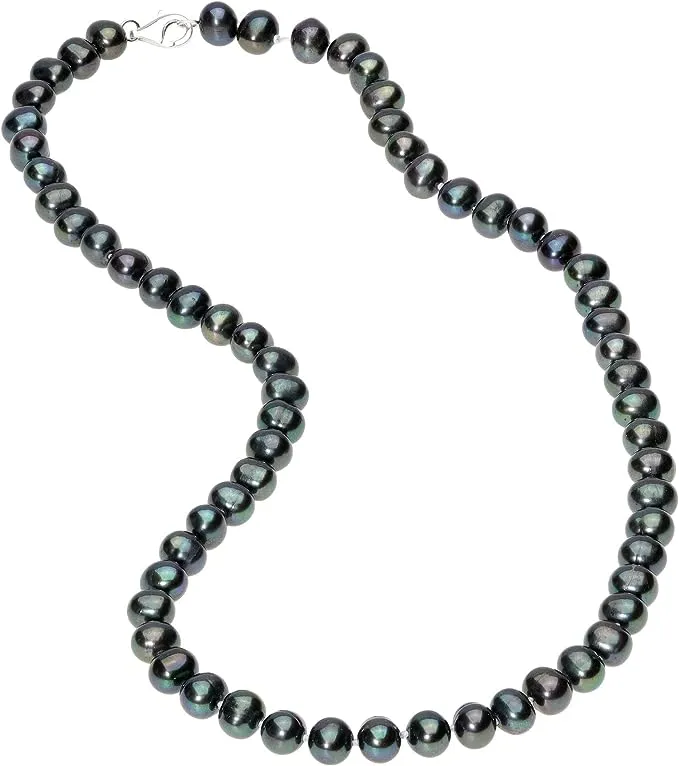 Black Pearl Necklace in 925 Sterling Silver with Lobster Claw - 30 Inches Long