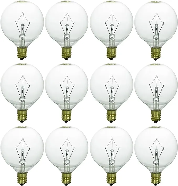 Sunlite G16.5 Incandescent Clear Globe Light Bulb, 15 Watts, 105 Lumens, 120 Volts, Candelabra E12 Screw Base, Title-20 Compliant, 2600K Warm White, 12 Pack