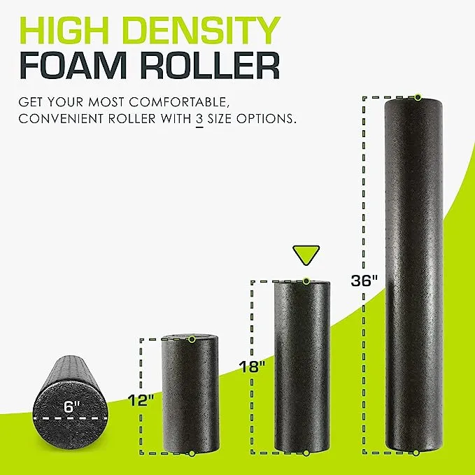 ProsourceFit High Density Foam Rollers 12 - inches long, Firm Full Body Athletic Massage Tool for Back Stretching, Yoga, Pilates, Post Workout Muscle Recuperation, Black