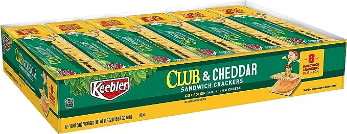 Sandwich Cracker, Club & Cheddar, 8 Cracker Snack Pack, 12/Box 