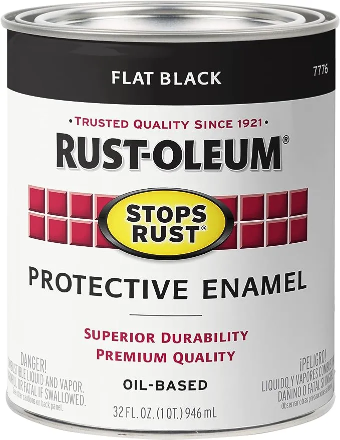 Rust-Oleum 7776502 Protective Enamel Paint Stops Rust, 32-Ounce, Flat Black, 1 Quarts (Pack of 1)