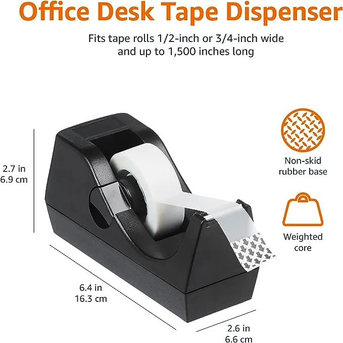 Amazon Basics Office Desk Tape Dispenser - 3-Pack