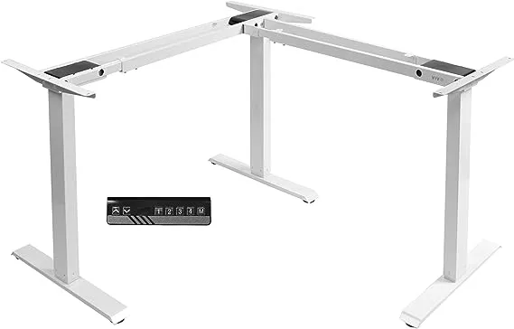 VIVO Electric Multi-Motor Height Adjustable Corner 3 Leg Standing Desk Frame, Frame Only, Sit Stand Ergonomic L Frame with Push Button Controller, White, DESK-V123EWVIVO Electric Multi-Motor Height Adjustable Corner 3 Leg Standing Desk Frame, Frame Only,