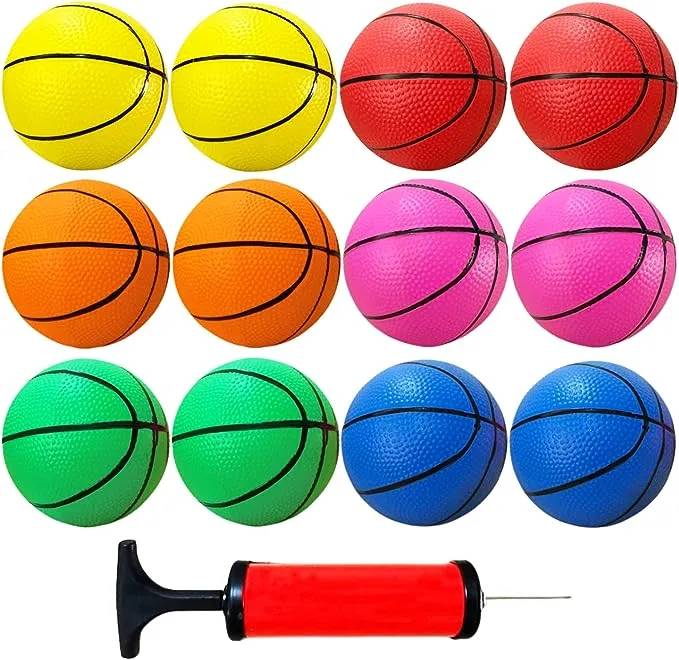 Dshengoo 12 Pcs 5 Inch Mini Basketballs,Colorful Rubber InflatableBasketball,Pool Kick Balls Toy with Inflation Pump for Indoor Mini Basketball Hoop,Beach Sports Game,Party Favor