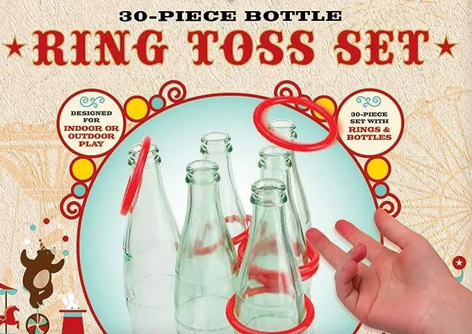 30 Pcs Bottle Ring Toss Game with 24 Rings and 6 Glass Bottles