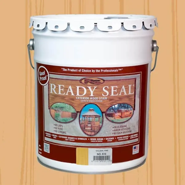 Ready Seal 510 Exterior Stain and Sealer for Wood, 5-Gallon, Golden Pine & Linzer 3121 0400 Stain Waterproofing Brush, 4 in.