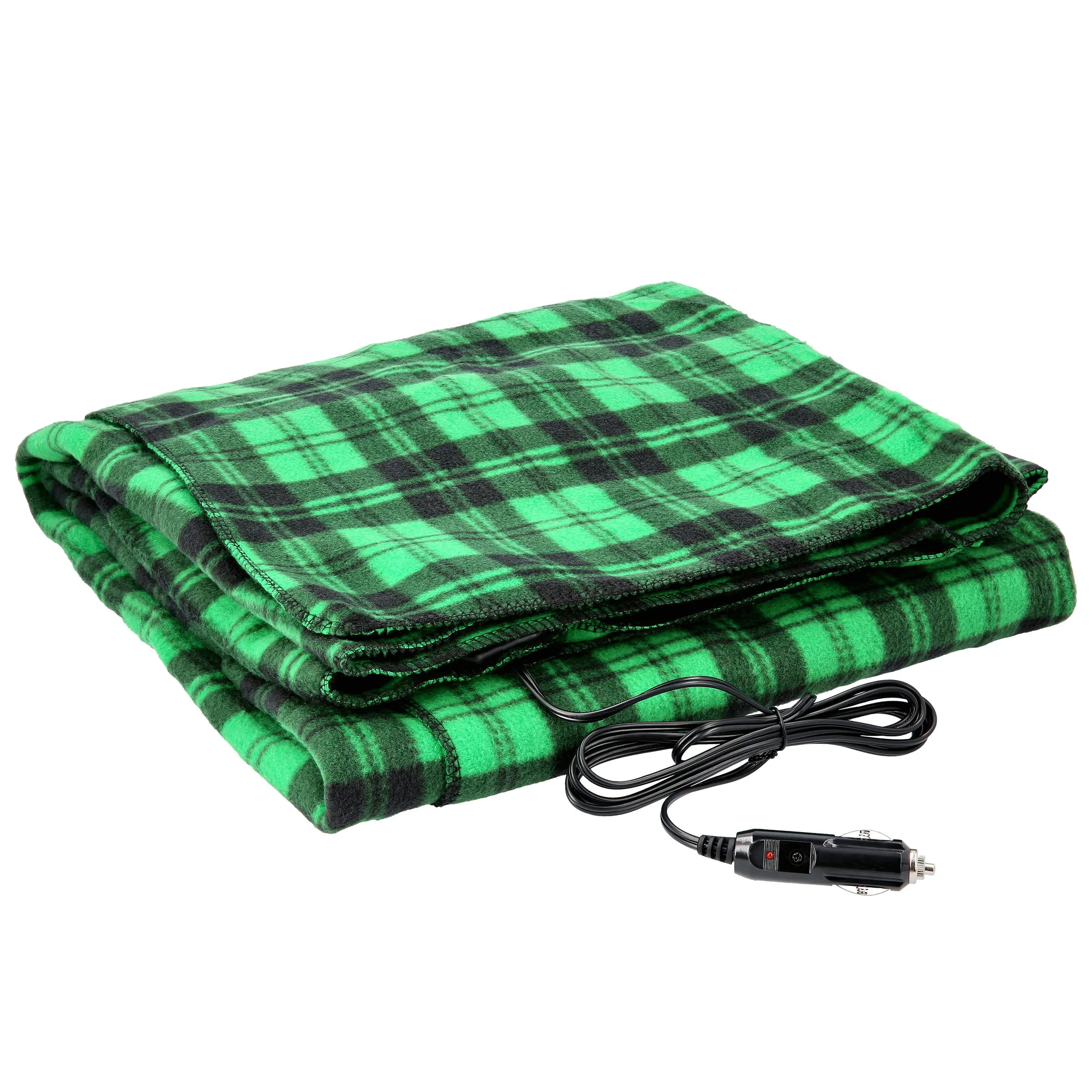 Stalwart 12 Volt Fleece Plaid Electric Car Blanket - Green