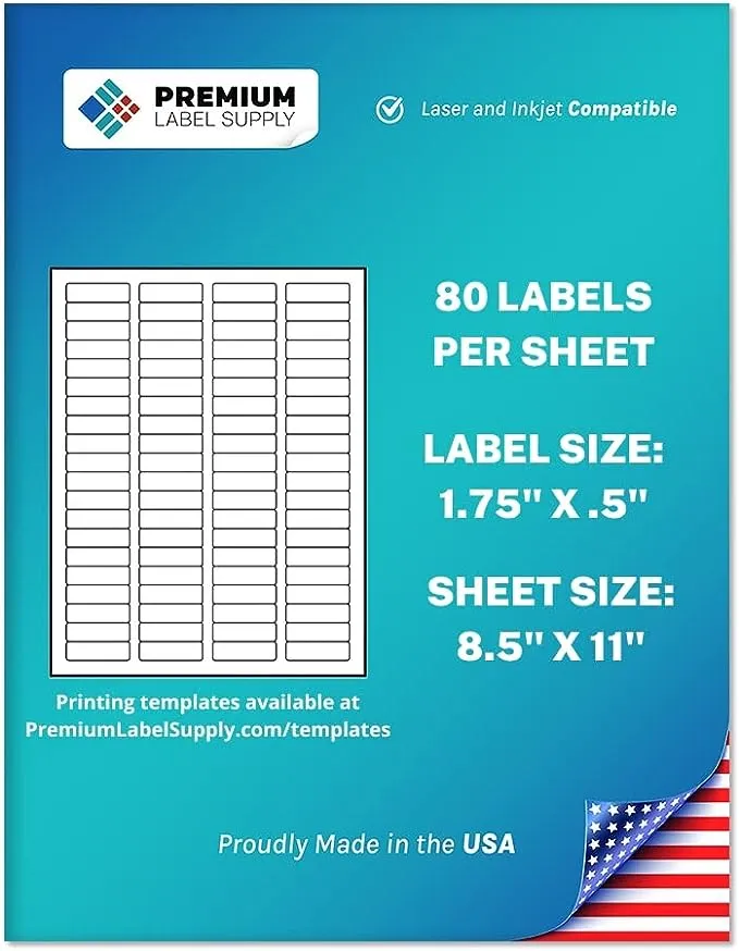 Premium Label Supply White Sticker Return Address Labels – 1.75” x .5" – Laser/Inkjet Compatible – (80 Labels/Sheet), 25 Sheets – 2000 Total