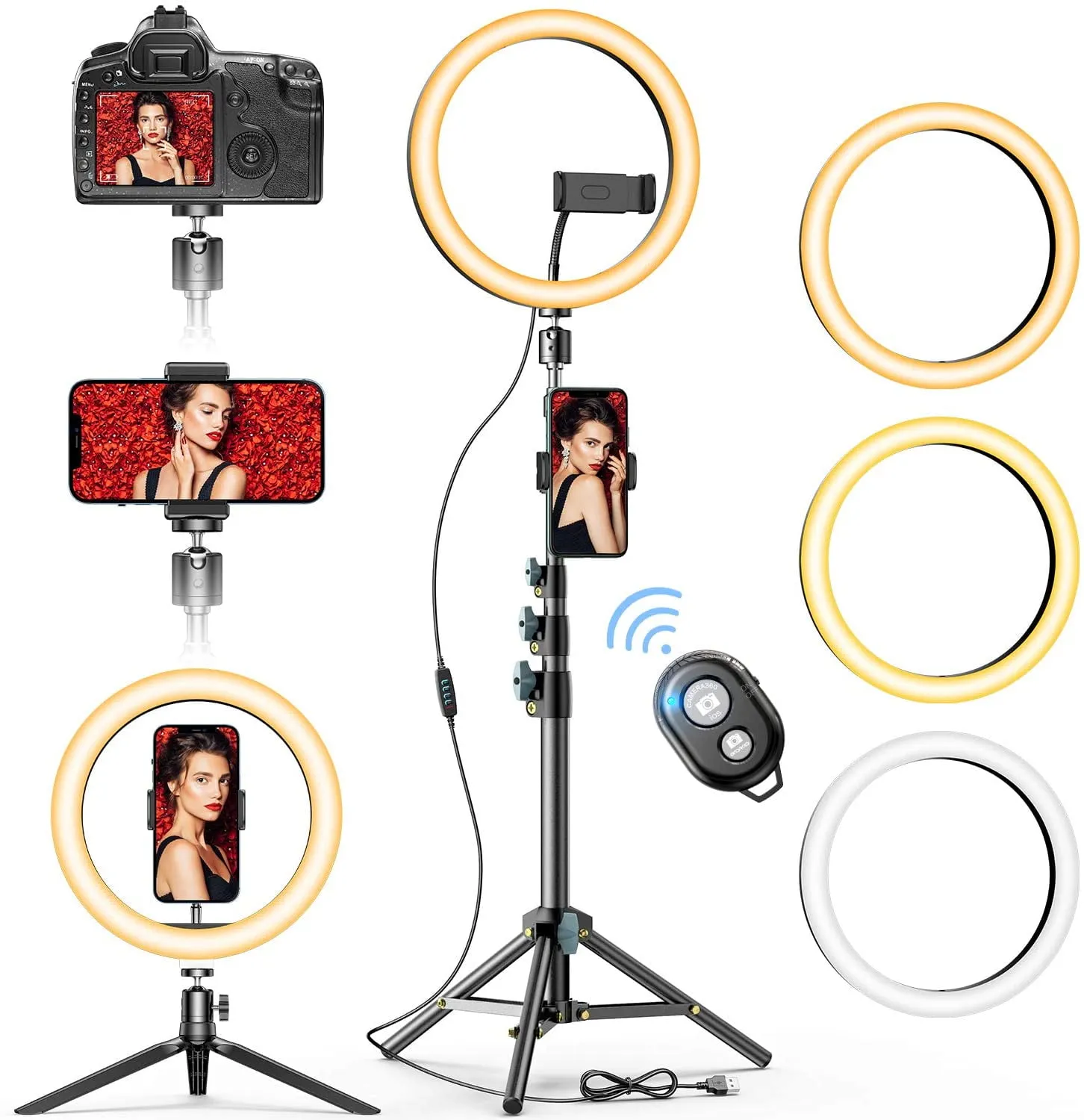 LED Selfie Ring Light with Stand, Circle Light for Makeup/Live Stream, Desktop Camera LED Ringlight with Tripod and Phone Holder for Photography/YouTube/Video Recording/Vlogs