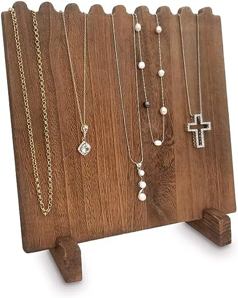 Mooca Wooden Plank Necklace Jewelry Display Stand for 8 Necklaces, Necklace Display Holder, Wood Plank Necklace Display Stand, Necklace Storage Holder, Jewelry Display Stand, Brown Color