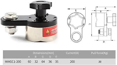 200A Magnetic Welding Ground Clamp, 200A On/off Adjustable Magnetic Welding Ground Clamp Rare Earth Switchable Magnet Welding Holder,Grounding Magnet Connector