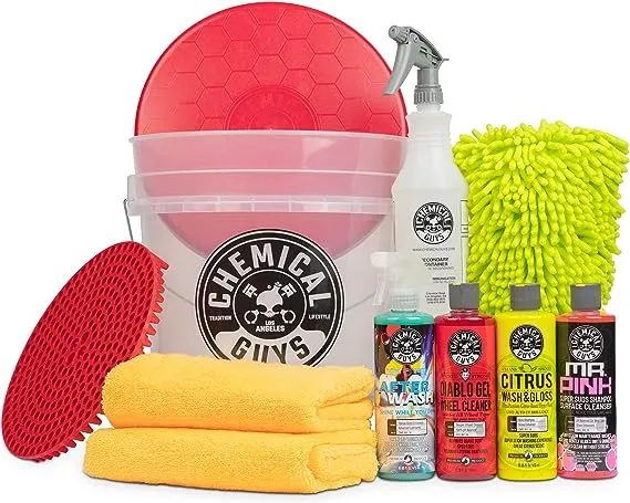 Chemical Guys HOL132 Clean & Shine Car Wash Bucket Starter Kit - Safe for Cars, Trucks, Motorcycles, SUVs, Jeeps, RVs & More (11 Items, Including 4 16oz. Car Detailing Chemicals)