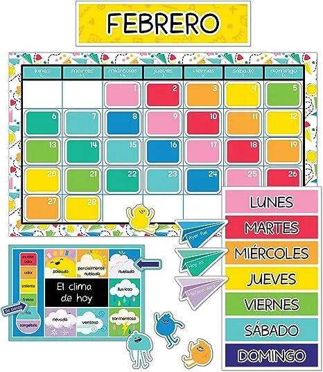 Carson Dellosa Happy Place 139-Piece Calendar Bulletin Board Set for Clasroom, Colorful Classroom Calendar with Monthly Headers, Birthday and Blank Cutouts, Weather, Seasons and Days of The Week Chart