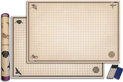 DND Battle Mat Ultimate 2 Pack Starter Set Accessory for RPG Role Playing Games 24" X 36" Ultradurable Non-Staining Dry/Wet Erase Premium Vinyl Battle Grid Series 0 (Series 0)