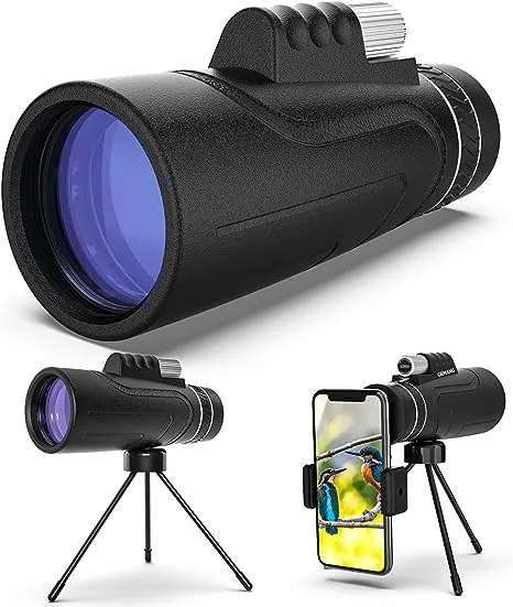 GRWANG 12X50 HD Monocular Telescope Clear Vision for Adults&Kids, Waterproof BAK4 Prism Monoculars for Bird Watching Hunting Camping,Cool Stuff Gifts for Outdoorsman,with Smartphone Adapter & Tripod 