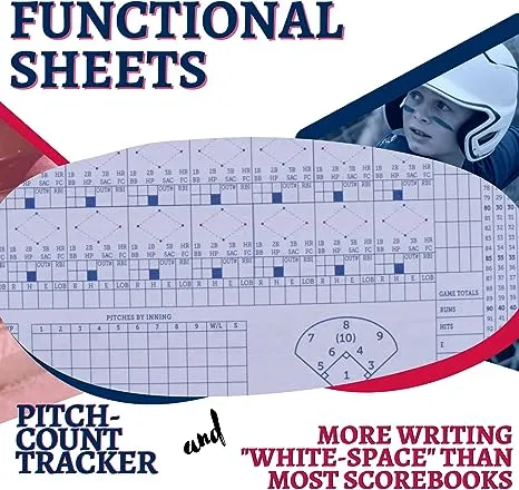 Covey Baseball & Softball Scorebook Side by Side Format - (50 Games) - Score Keeping Book with Sheets Designed to Make Baseball & Softball Scoring Easier for The Score Keeper, Coaches, and Announcers