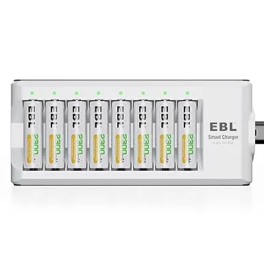 EBL Rechargeable AA Batteries 2300mAh Long Lasting Battery (8 Counts) with Battery Charger for AA AAA Batteries