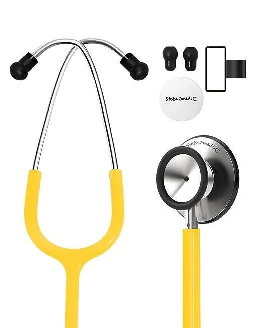 FriCARE Stethoscope for Nurses Doctors Essential Work Heartbeat Monitoring, Dual Head Stethoscopes Kit with Name Tag Accessories, 28 Inch Budget Model Navy Blue