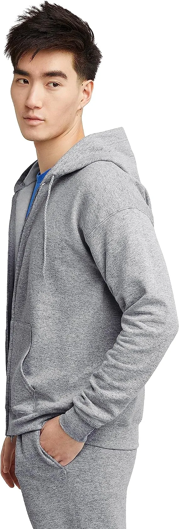 Hanes P180 Ecosmart Full-Zip Hooded Sweatshirt - Light Steel, S