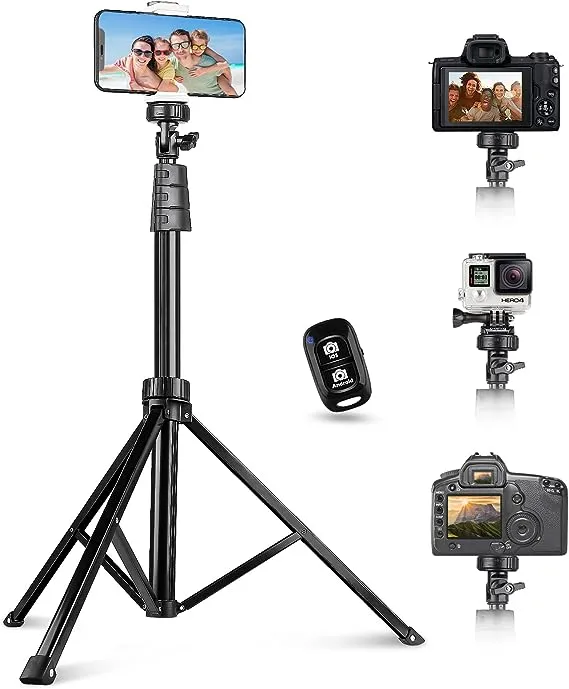 UBeesize 67'' Phone Tripod Stand & Selfie Stick Tripod, All in One Professional Tripod, Cellphone Tripod with Wireless Remote and Phone Holder, Compatible with All Phones/Cameras,Load capacity: 1.5 Kg