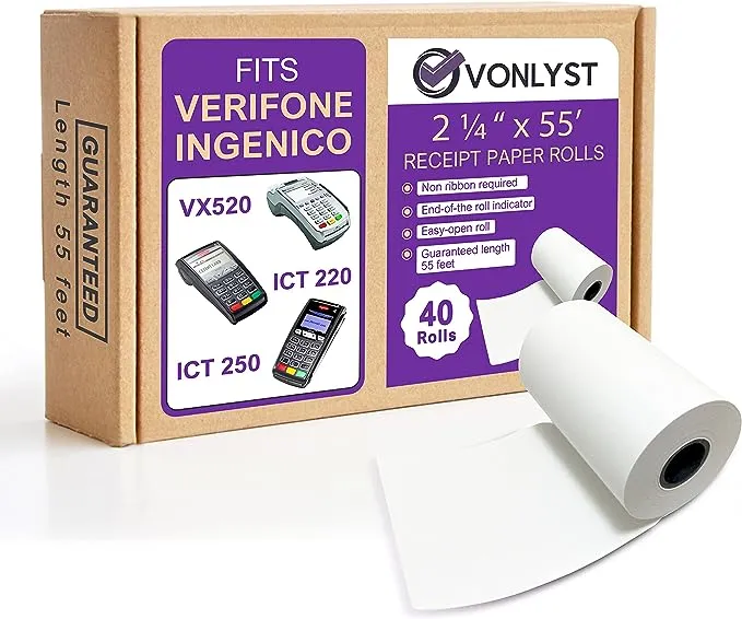 Thermal Paper Roll 2 1/4 x 55 for Verifone Vx520 Ingenico ICT220 ICT250 FD400 (20 rolls)