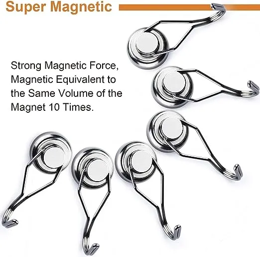 LOVIMAG Swivel Swing Strong Magnetic Hooks, 75LBS Magnetic Hooks Heavy Duty for Cruise, Home, Kitchen, Workplace, Office and Garage, 67.5mm(2.66in) in Length - Pack of 8