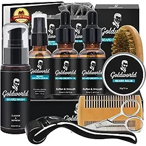 Beard Kit,Beard Grooming Kit w/Beard Wash/Shampoo,2 Packs Beard Oil,Beard Balm,Beard Wash,Brush,Comb,Scissor,Storage Bag,E-Book,Beard Care & Trimming Kit Gifts for Men Him