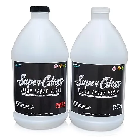 Super Gloss Epoxy Resin UV Stable Glass Like Finish for Bar Counters and Wood Tabletops, 1 Gallon Kit Easy Mixing at 1-1 by Volume