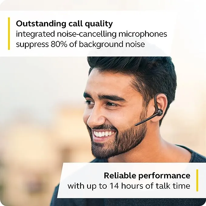 Jabra Talk 65 Mono Bluetooth Headset - Premium Wireless Single Ear Headset - 2 Built-In Noise Cancelling Microphones, Media Streaming, Up to 100 Meters Bluetooth Range - Black