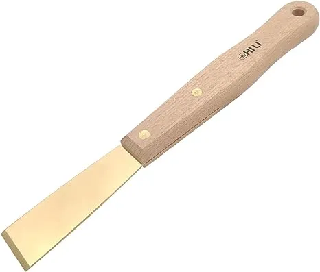 CHILI Tools 1-1/4" Brass Scraper With Long Beech Wooden Handle, Non-Scratch, Non-Spark, Non-Magnetic, Made In Taiwan