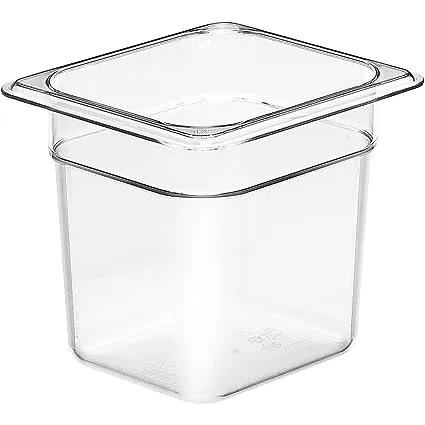 Camwear Food Pan, Plastic, 1/6 Size, 6'' Deep, Polycarbonate, Clear, NSF (6 Pieces/Unit), Pack of 6