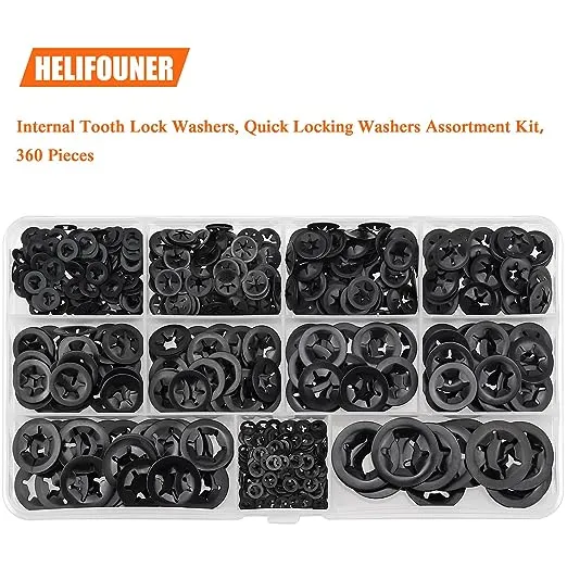 360 Pieces 9 Sizes Internal Tooth Star Lock Washers, Quick Speed Locking Washers, Push Nuts, Speed Clips Retaining Clips Fasteners Assortment Kit