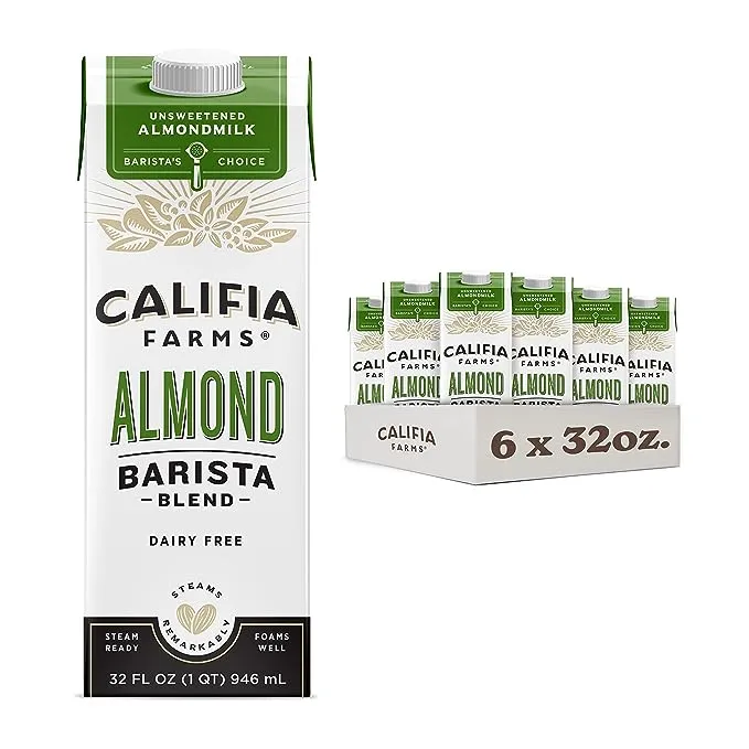 Califia Farms - Original Almond Barista Blend Almond Milk 32 Oz (Pack Of 6), Shelf Stable, Dairy Free, Plant Based, Vegan, Gluten Free, Non GMO, High Calcium, Milk Frother, Creamer