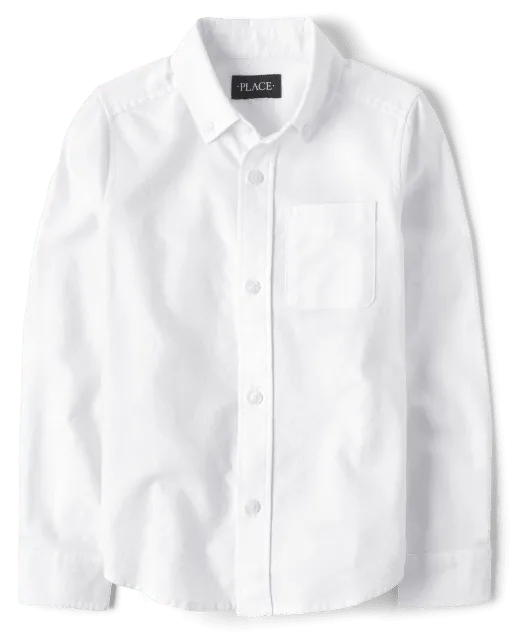 The Children's Place Big Boys' Long Sleeve Uniform Oxford Shirt White 5063 Large