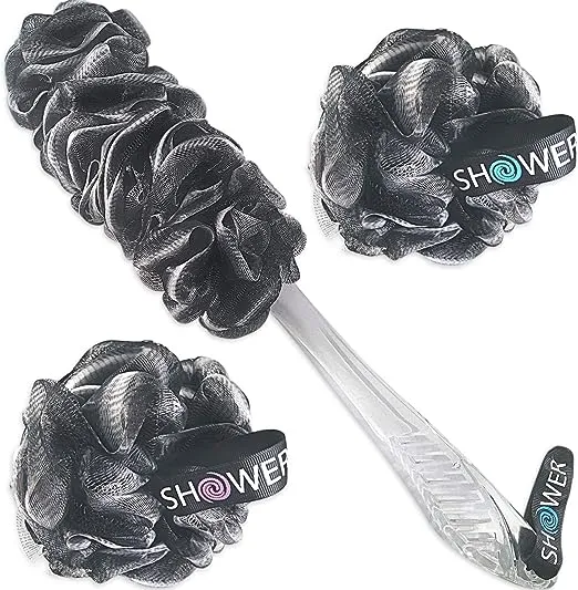 Loofah-Charcoal Back-Scrubber & Bath-Sponges by Shower Bouquet: 1 Long-Handle ...