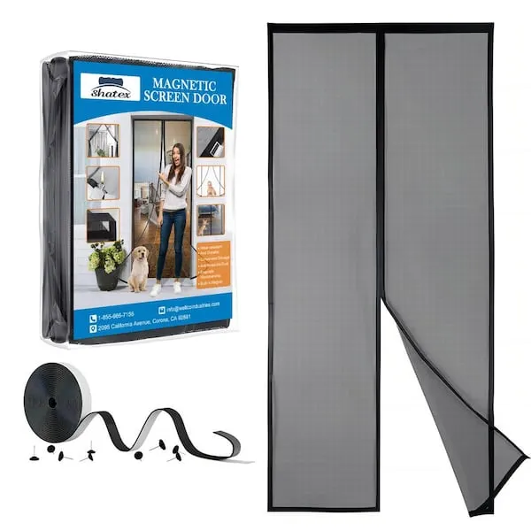 Shatex Updated Fiberglass Magnetic Screen 39"x82"，Magnetic Screen Door, Heavy Duty Mesh Curtain for Sliding Door, Self Closing Sealingly & Tightly,Pets & Kids Friendly, Black